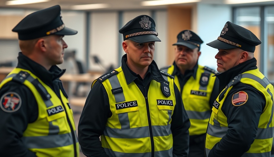 Police officers discuss important matters, related to fatal crash A75 Castle Douglas.