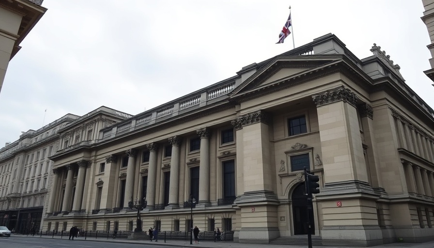 Bank of England facade highlighting UK interest rates fall.