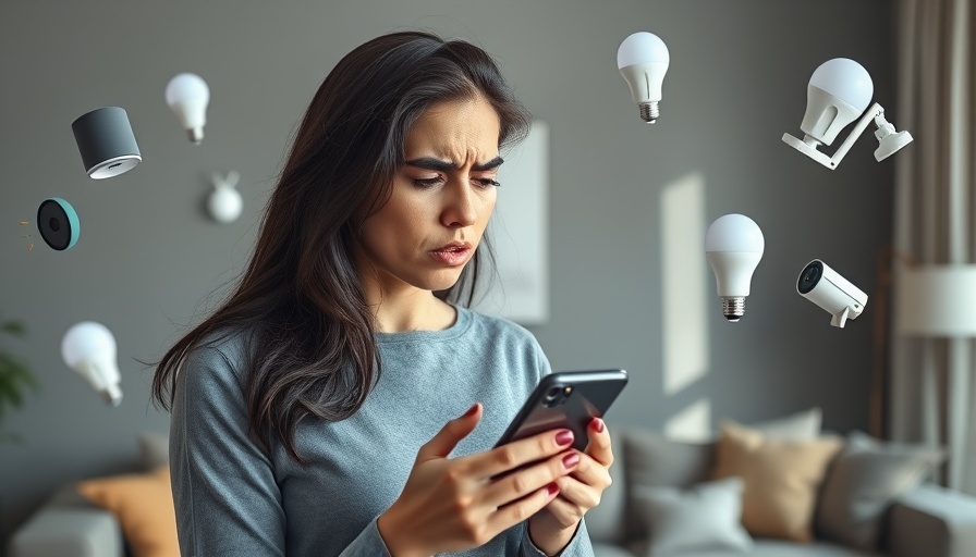 Frustrated woman with smart home devices troubles.