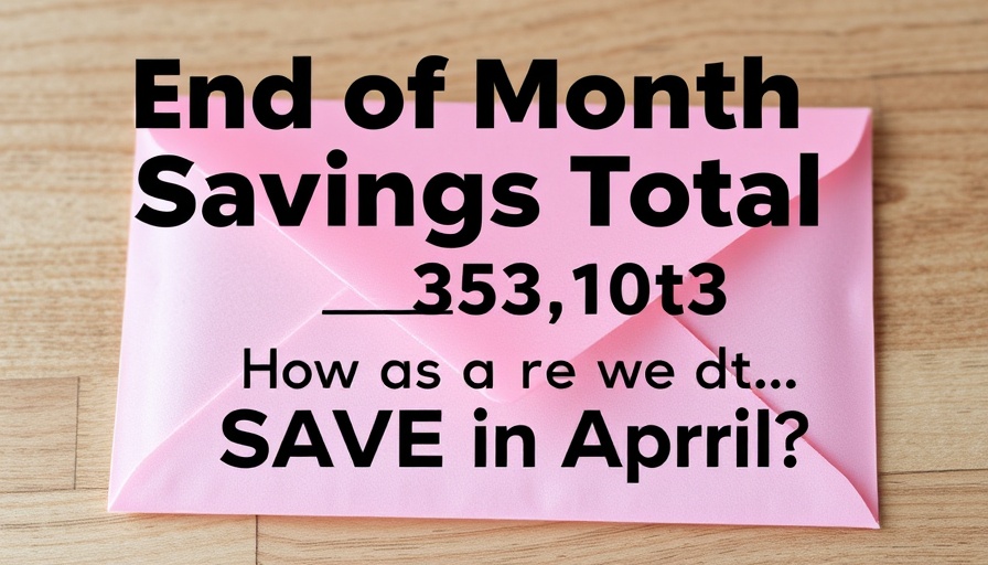 April savings challenges on pink envelope with text overlay.