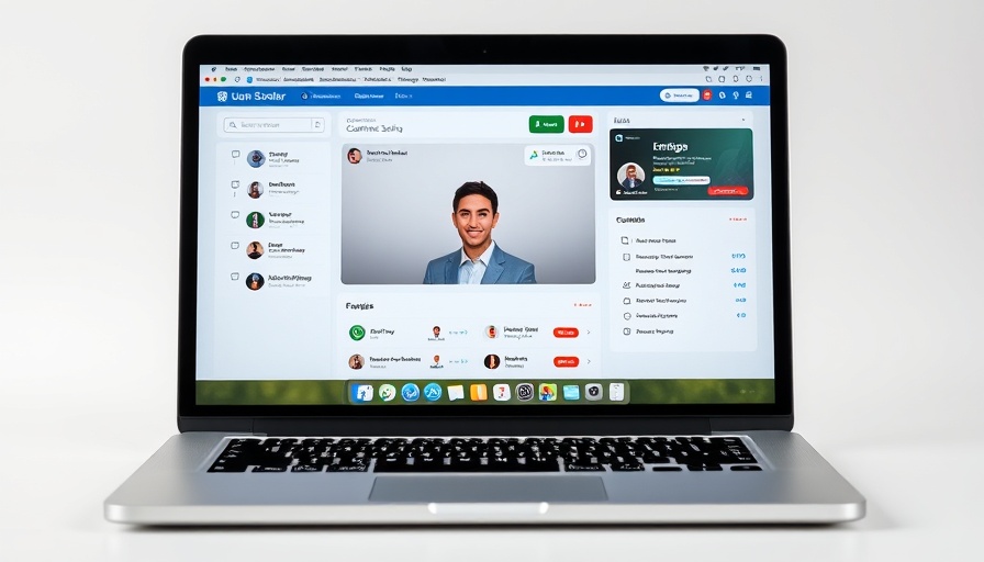 MacBook Pro showing customer service dashboard and video call.