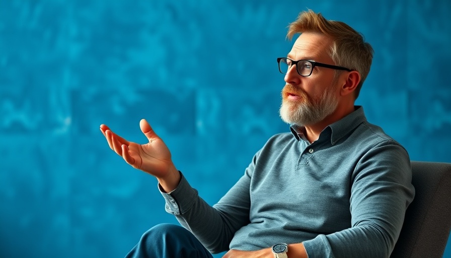 Casual man in modern studio discussing philosophical ideas.