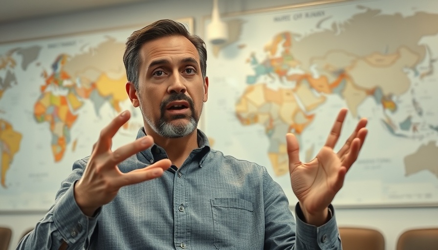 Man discusses India Pakistan tensions on camera with maps background.