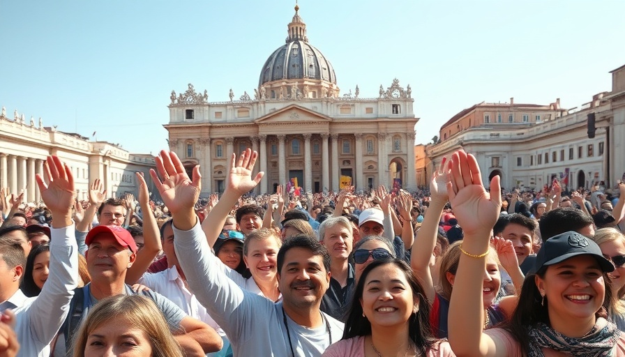 Excited crowd at papal election announcement in St. Peter's Square.