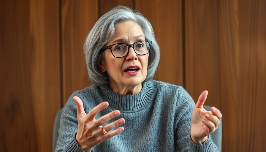 Middle-aged woman discussing parenting in a studio environment.