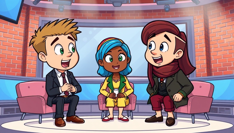 Cartoon discussion about blackmail in faith communities on a talk show.