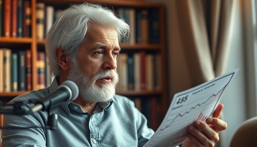 White-haired man discussing financial chart, is a major crash coming soon.