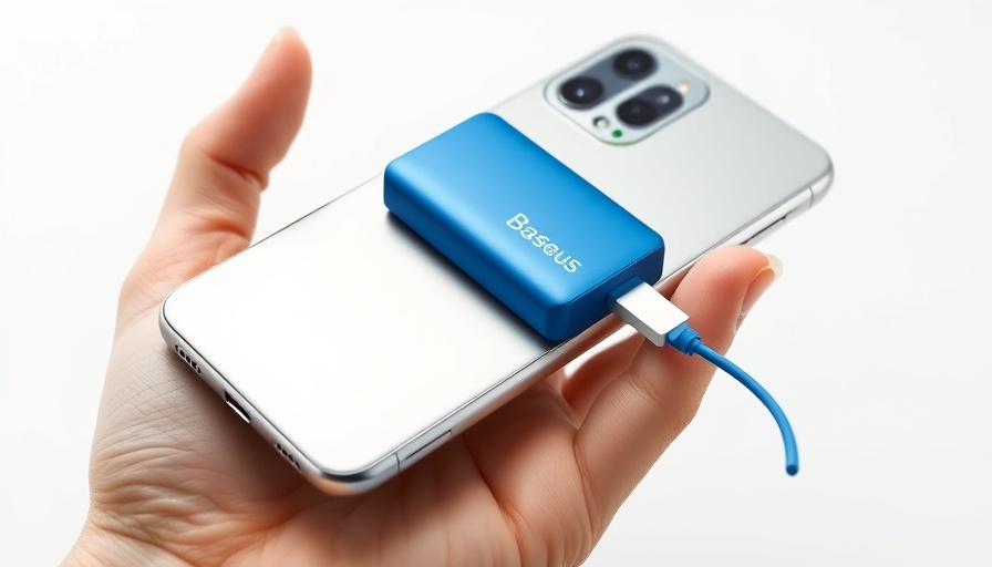 Baseus Picogo MagSafe power bank attached to a silver smartphone.
