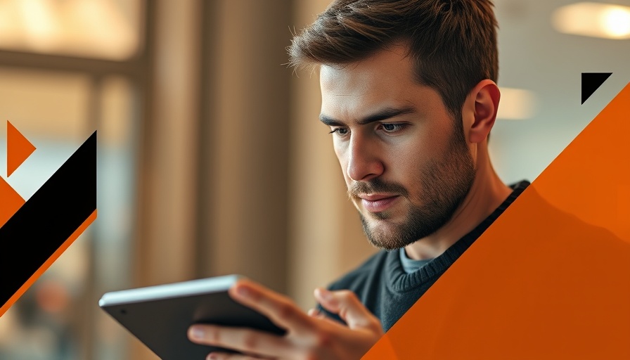 Guard Your Faith: man reading digital tablet, warm lighting.