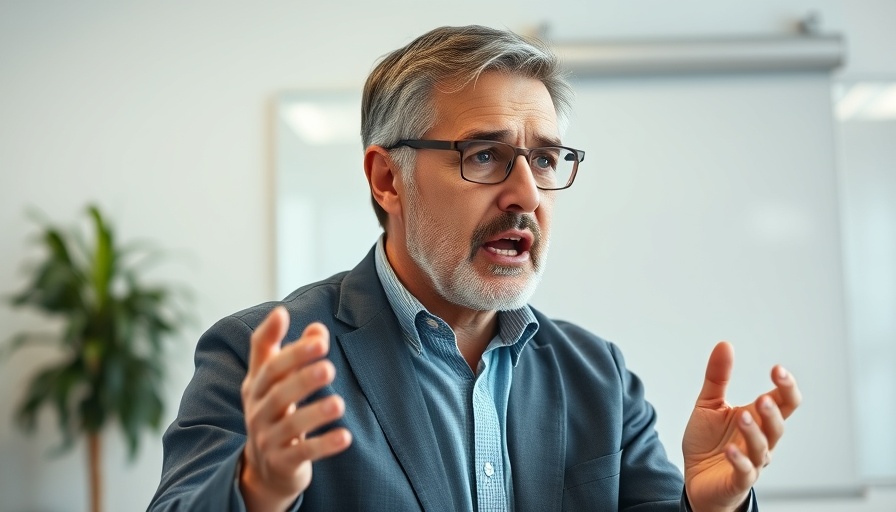Middle-aged man discussing Trump tariffs and historical parallels in an office.
