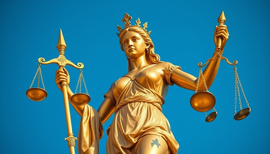 Golden Lady Justice statue symbolizing law and fairness, blue sky; estate agent fraud.