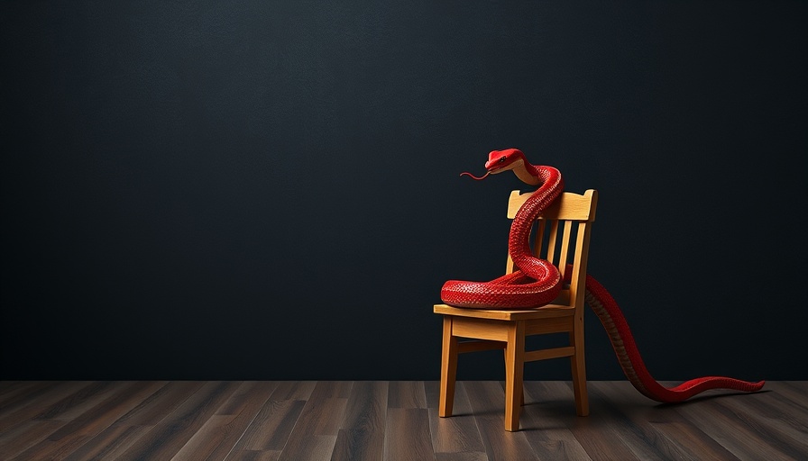 Red snake coiled around a chair in symbolic scene; Get Up and Stop Sinning