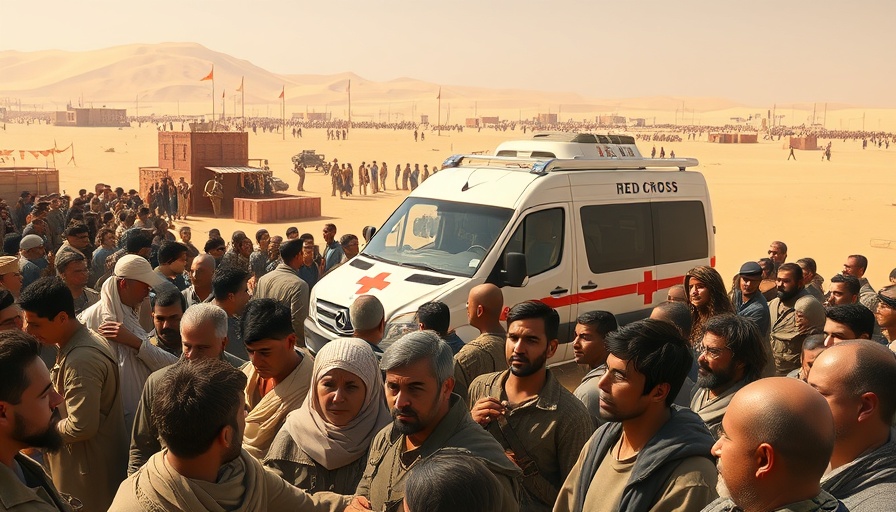 US proposal to Hamas setting with large crowd and Red Cross vehicle.