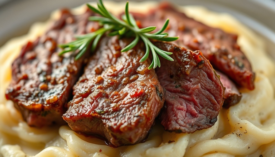 Juicy beef with rosemary and mashed potatoes; dinner recipes for weight loss.