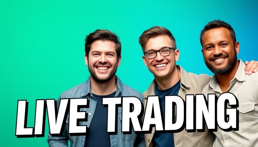 Promotional image for a live trading event with smiling hosts.