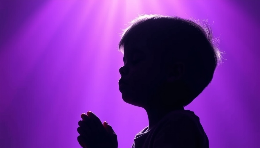Artistic child silhouette in prayer on a purple background, Anyone Can Bless the Food.