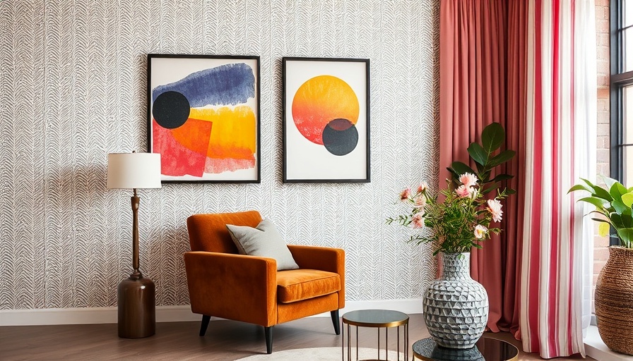 Society6 Memorial Day Sale: Modern art and cozy seating in stylish room.
