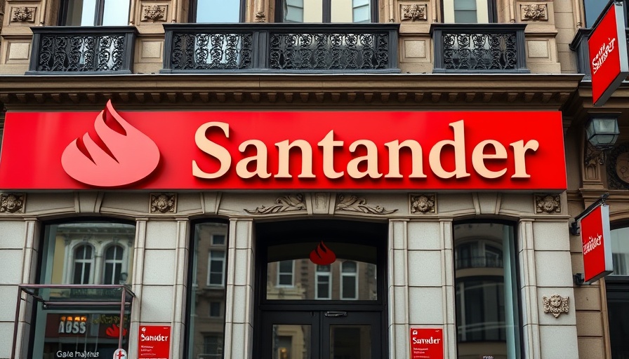 Santander bank signage displays on building, highlighting mortgage rate cuts.