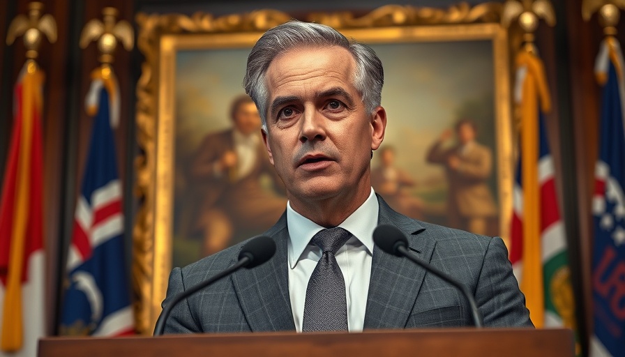 Mature male giving speech on serious topic, official setting.