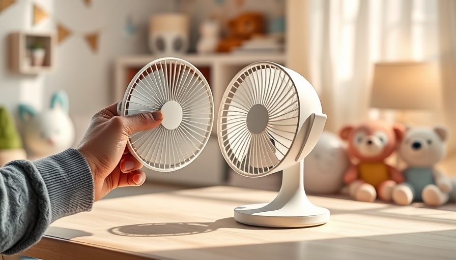 Shark FlexBreeze HydroGo fan placed on a table in a cozy room.