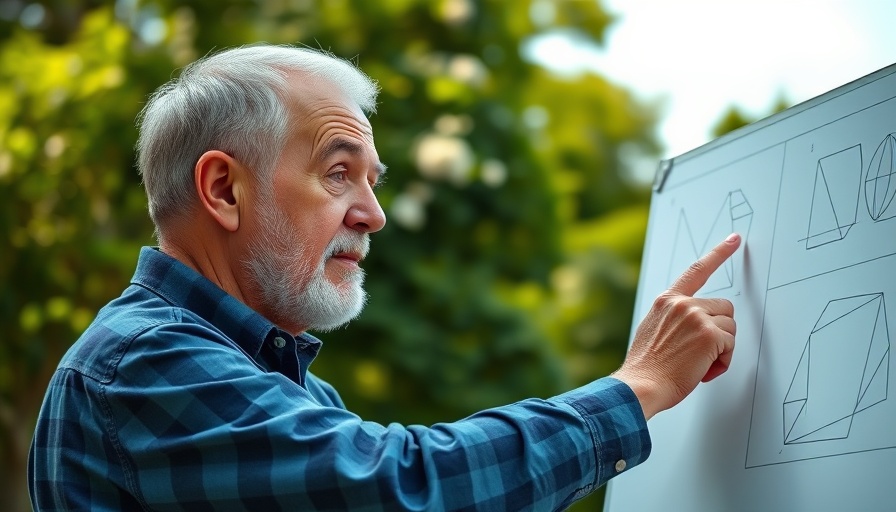 Older man teaching geometry outdoors, illustrating math concepts.