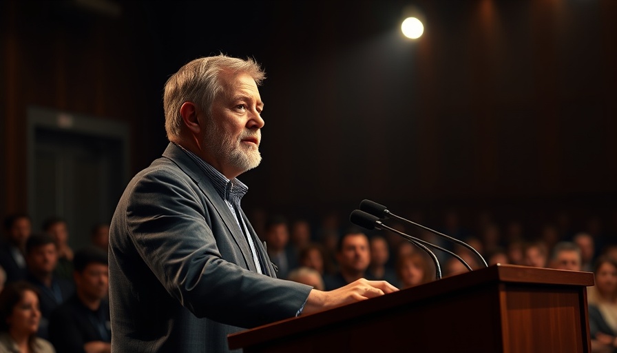 Speaker discussing crowdsourced fact-checking on social media at a podium.