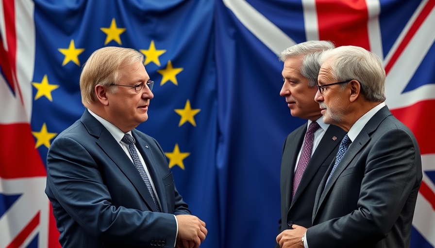 UK-EU post Brexit deal discussion with flags in background.