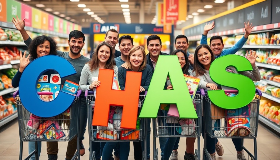 Group having fun in Aldi Scotland with shopping carts during the supermarket sweep.