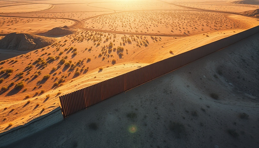 Border wall in Arizona desert threatening rare wildlife habitat.