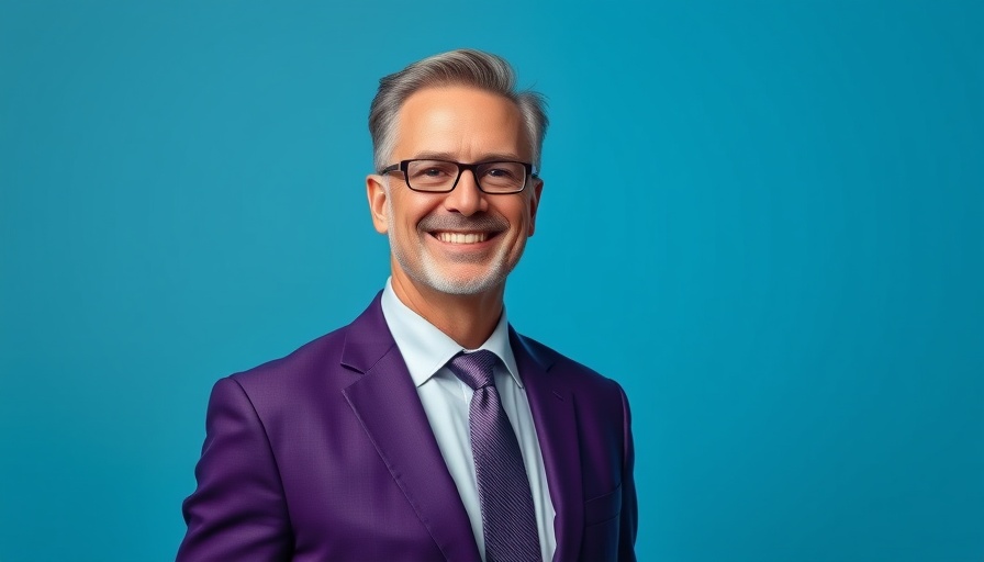 Middle-aged man in purple suit symbolizing AI in UK property market.
