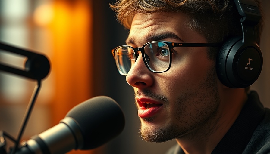Young man in podcast studio discussing rising yields big stocks.