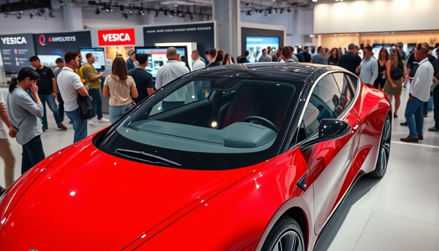 Sleek red electric car on display at a UK event, highlighting electric cars' 20% of UK sales.