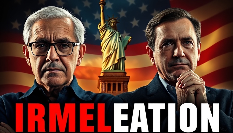 America civilizational moment depicted with concerned figures and Statue of Liberty.