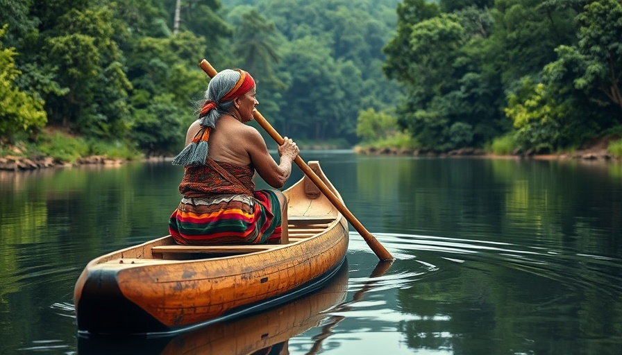 Indigenous woman paddling canoe reflecting cultural values on indigenous lands