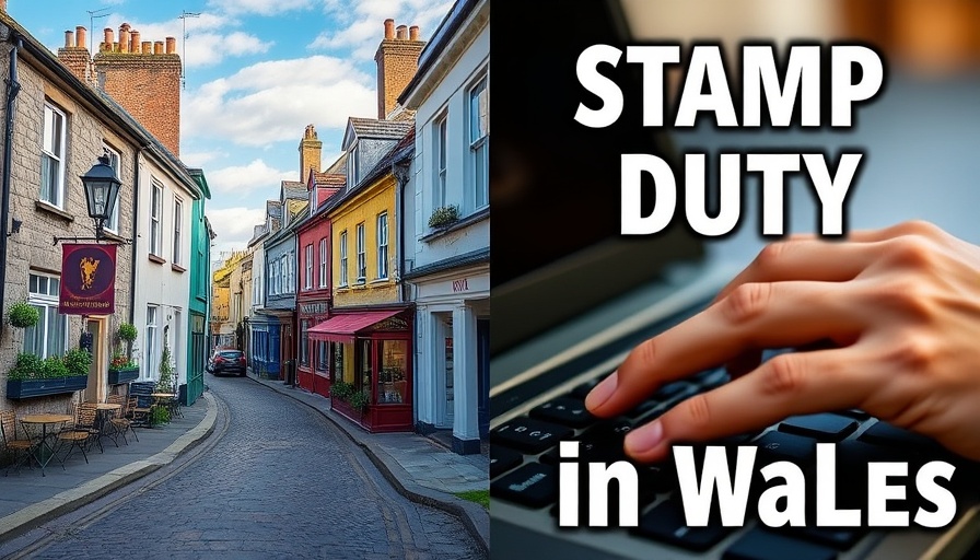 Split-screen of Welsh town and typing hand, relating to Land Transaction Tax Wales.