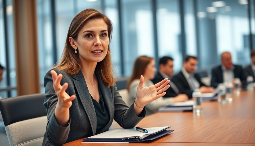 Confident woman at a meeting discussing housing role risk.