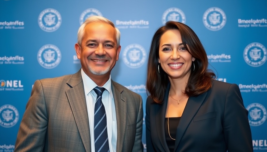 Two individuals smiling at an embassy event, formal attire.