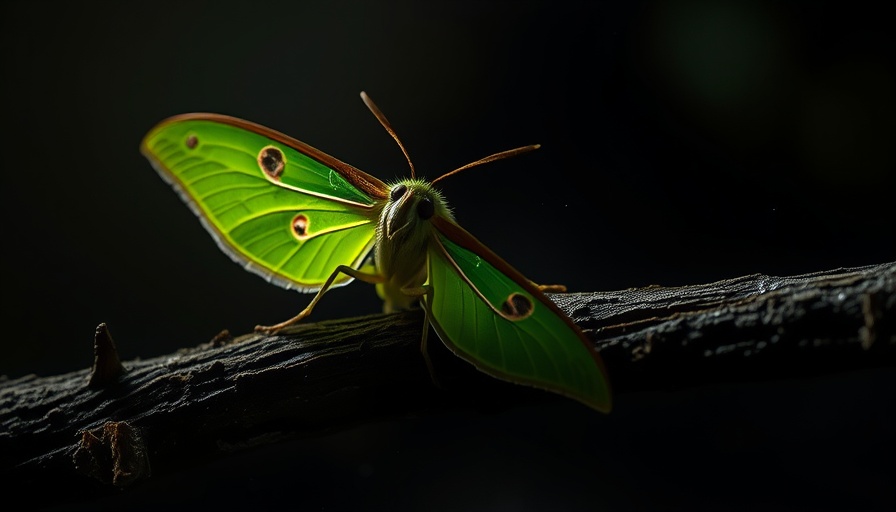 Nocturnal moth on a branch, highlighting nocturnal pollinators role in ecosystems.