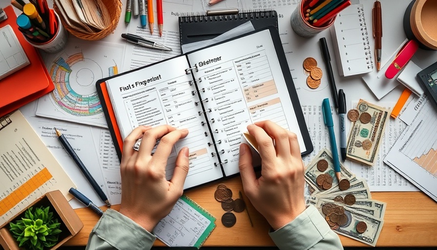 Cash stuffing with open planner and money in workspace.
