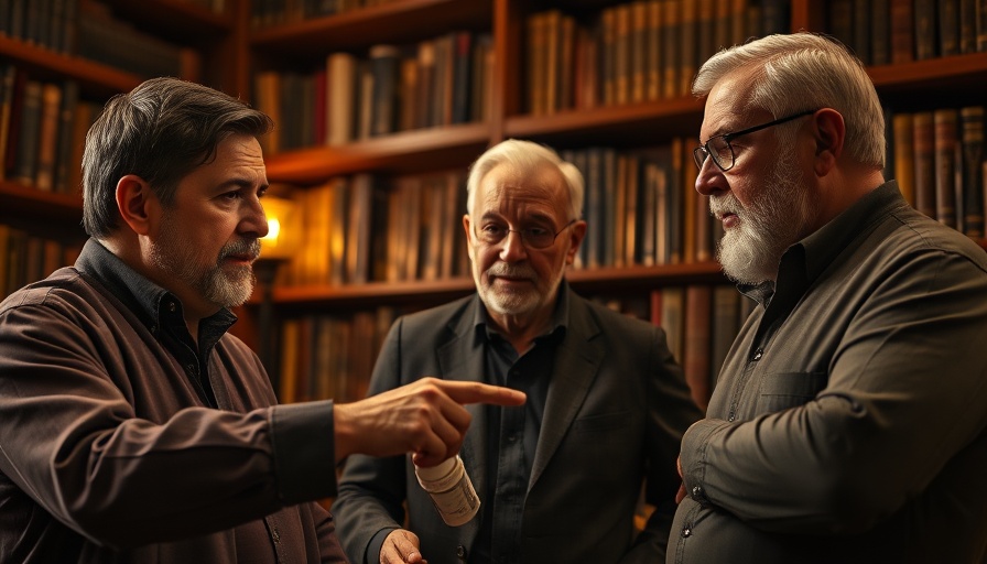 Debate on the Problem of Evil in Christianity in a formal library setting.