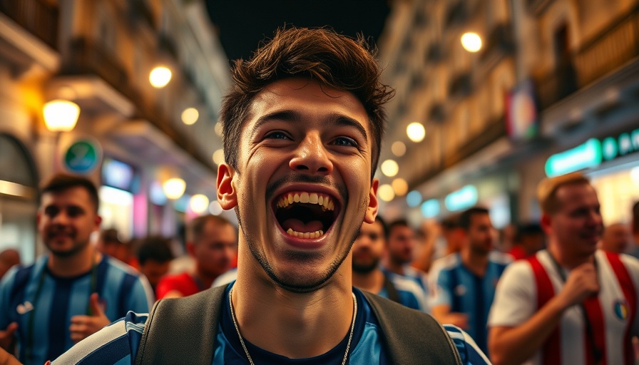 Napoli fans celebrate McTominay's success in vibrant nighttime street scene.