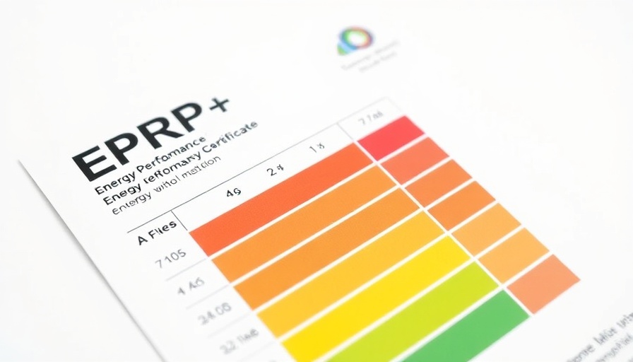Illustration of EPC ratings with colorful scale, energy efficiency.