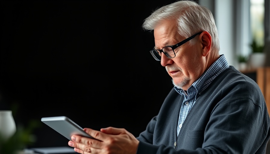 Older man reading tablet, 2 Timothy text, Love Between Paul and Timothy.