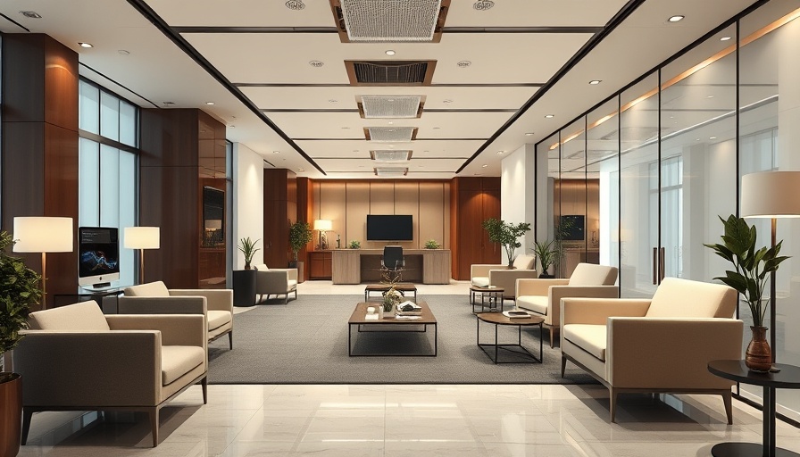 JPMorgan Chase wealth management office, elegant modern design with plush seating.