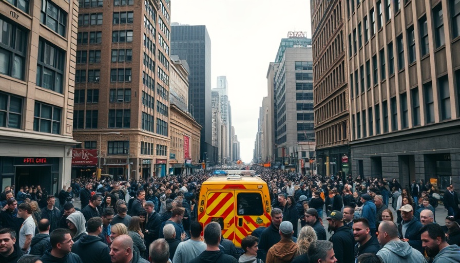 Liverpool parade incident scene with crowd and emergency vehicle