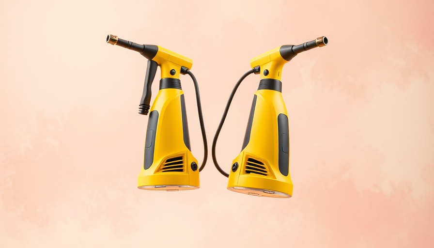 Modern Aldi pressure washer set with accessories, pastel backdrop.