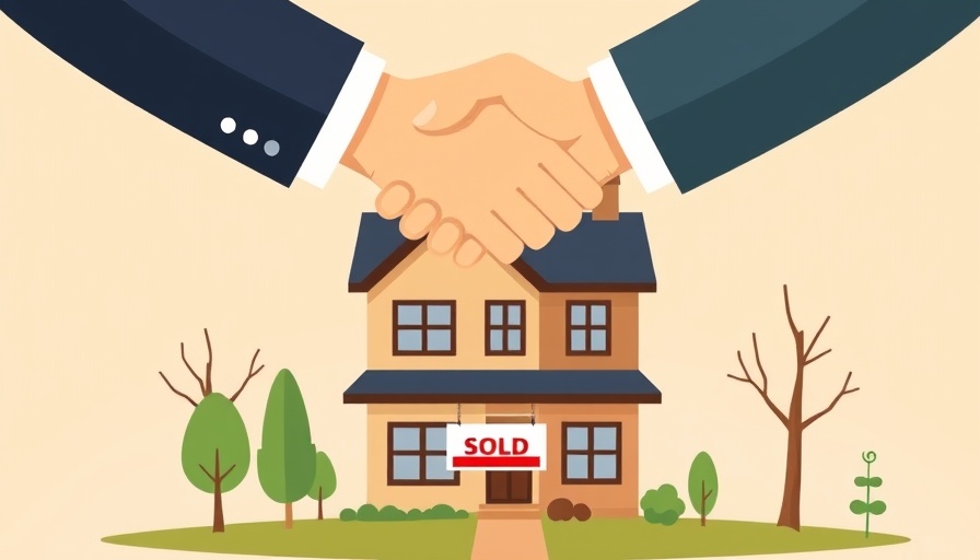 Illustration of handshake and 'sold' sign at house, symbolizing conveyancing.