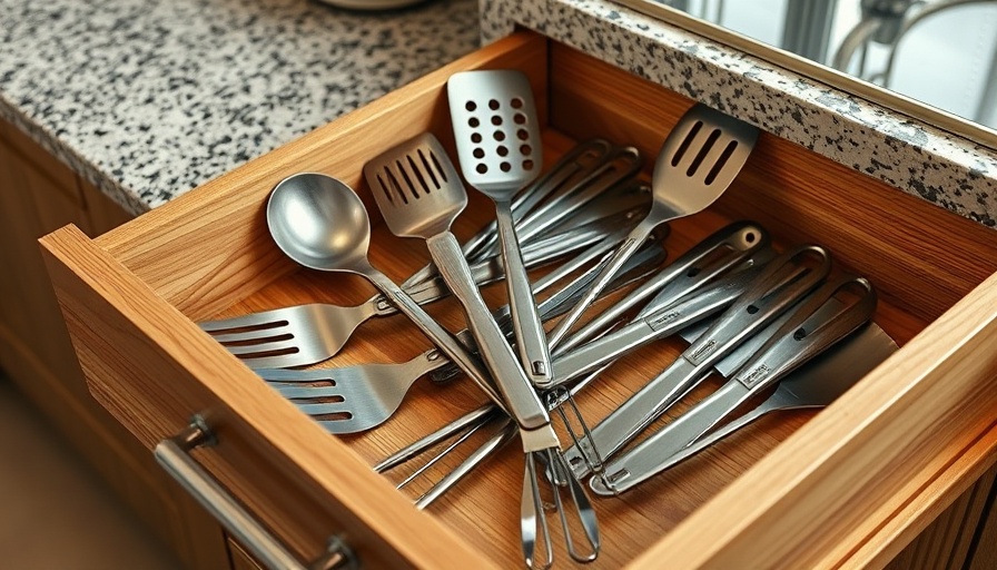 Joseph Joseph BBQ tools neatly organized in a kitchen drawer.