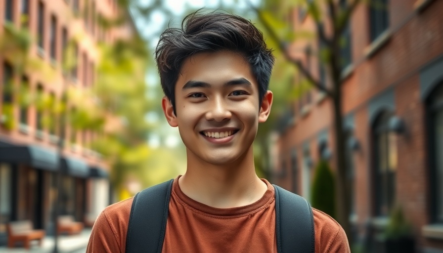 Confident young person smiling outdoors on a sunny day.