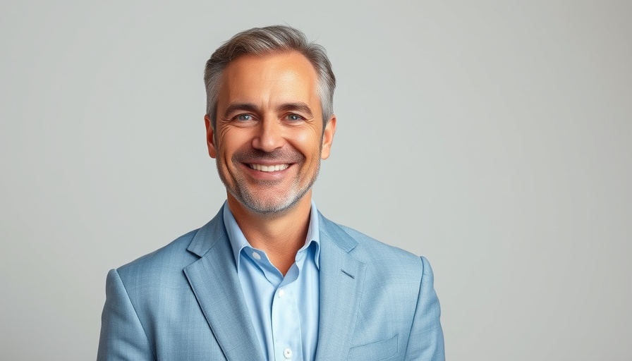 Middle-aged man smiling confidently against neutral background.